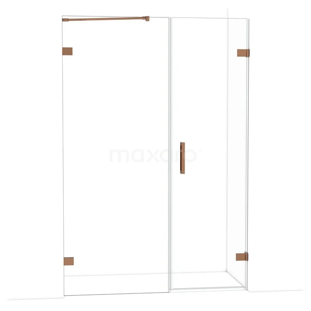 Diamant-Duschtüren DDC220608220GKP Duschkabine mit gläsernen Wänden, roségoldenen Akzenten und Drehtür, ideal als luxuriöse Ergänzung zu einem modernen Badezimmer.