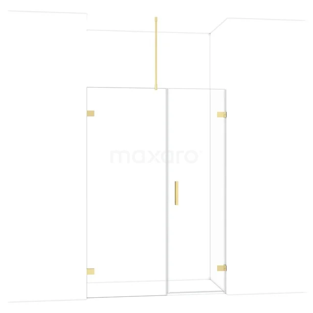 Transparente Duschtür mit goldenen Scharnieren, modernes Design, ideal für einen klaren Badezimmerstil.