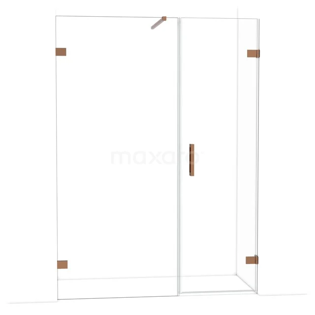 Duschwand Set mit transparentem Glas, Eckeintritt und stilvollen Kupferakzenten, perfekt für ein modernes Badezimmer.