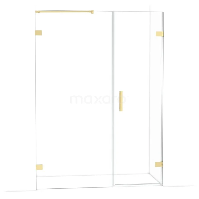 Klarer Duschwand mit goldfarbenen Details, modernes Design, ideal für luxuriöse Badezimmerinterieur.