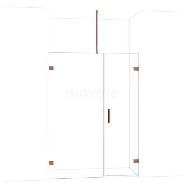 Glasene Duschtür mit kupferfarbenen Scharnieren, elegantes Design, ideal für ein modernes Badezimmer.