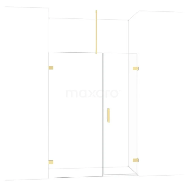 Glas Duschwand mit goldfarbenen Scharnieren und Haltegriff, modernes Design für ein stilvolles Badezimmer.