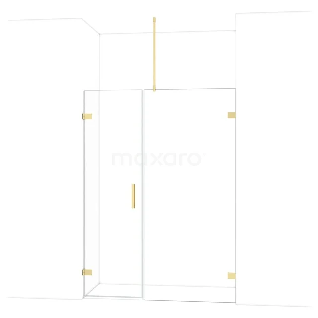 Glazen douchewand met gouden accenten, modern design, ideaal voor stijlvolle badkamerinrichting.