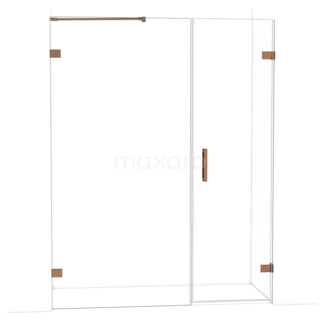 Glas Duschwand mit goldenen Scharnieren und Haltegriff, elegantes Design und ideal als luxuriöse Ergänzung zum modernen Badezimmer.