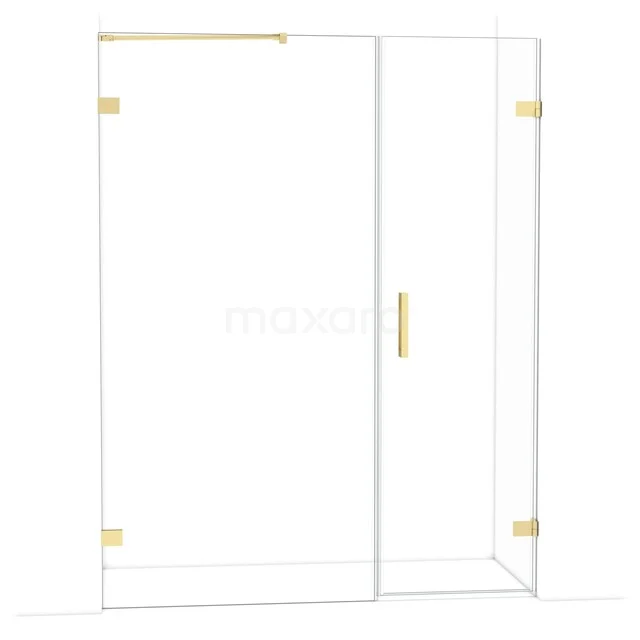 Diamond Shower door | 155 cm Glossy light gold Clear glass Pivot door DDC220610220GLG Glazen douchewand met gouden scharnieren en handgreep, modern design, perfect voor een stijlvolle en luxe badkamer.