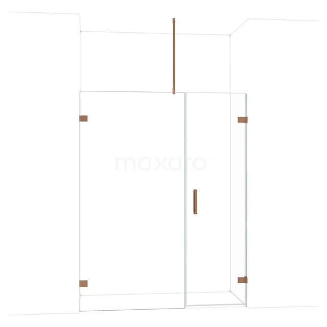 Glazen douchecabine met goudkleurige scharnieren, modern design; perfect voor een stijlvolle badkamer vernieuwingsproject.