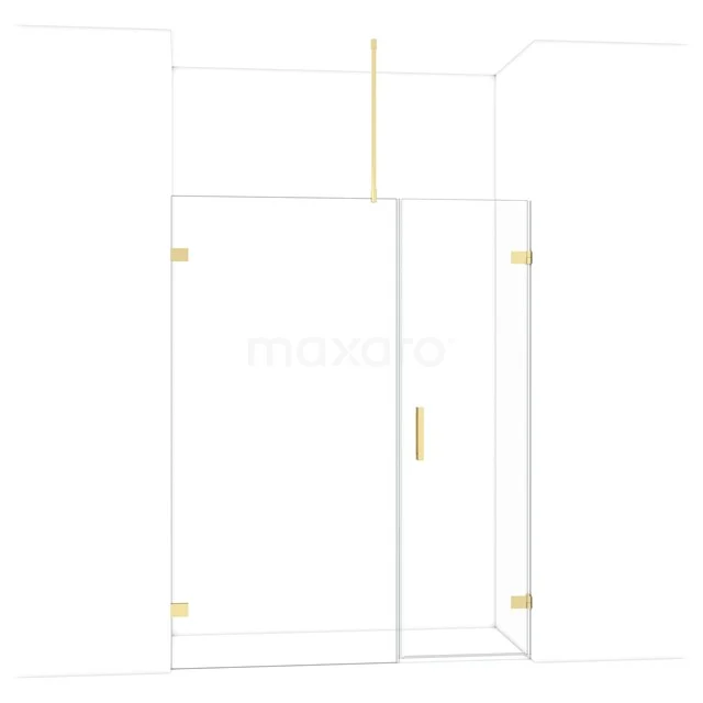 Minimalistische Glas-Duschwand mit goldenen Befestigungen, ideal für ein stilvolles Badezimmer.