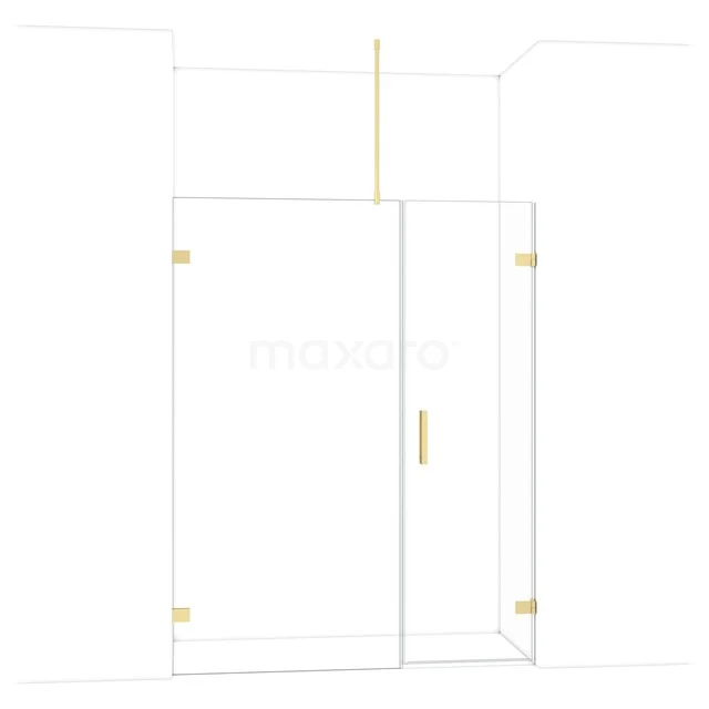 Glasene Duschtür mit goldfarbenen Beschlagdetails, schlankes Design, perfekt für ein modernes Badezimmer.