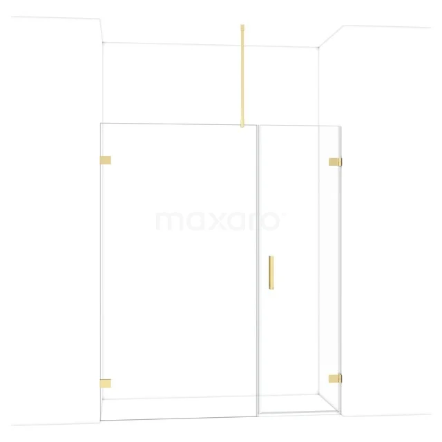 Glass shower cabin with golden accents, sleek design, ideal for modern bathrooms.