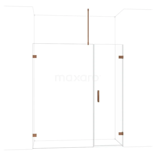Glazen douchewand met gouden accenten, minimalistisch design, perfect voor een moderne badkamerstijl.