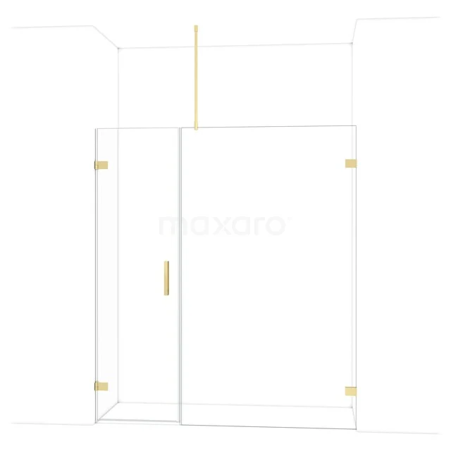 Glazen douchewand met gouden accenten, strak design en inclusief deur, perfect voor een moderne badkamer.