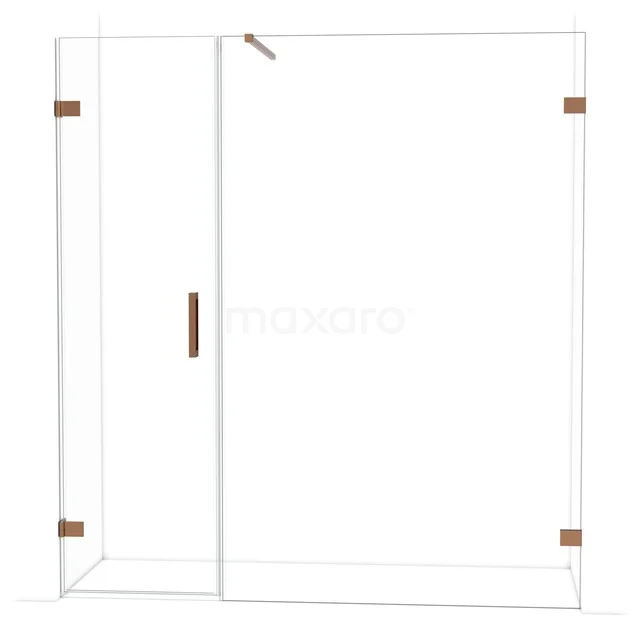 Glazen douchewand met deur, rechthoekig ontwerp, metalen details in brons, ideaal voor moderne badkamerinrichting.