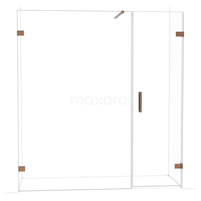 Glazen douchewand met deur, rechthoekig ontwerp, metalen details in brons, ideaal voor moderne badkamerinrichting.