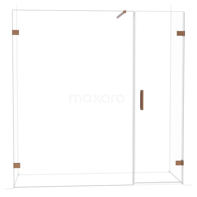Diamond Duschtür | 195 cm Glänzendes Kupfer Klarglas Drehtür DDC220614120GKP Glas Duschwand mit Messingakzenten, moderne Ausstrahlung, geeignet für stilvolle Badezimmergestaltung.
