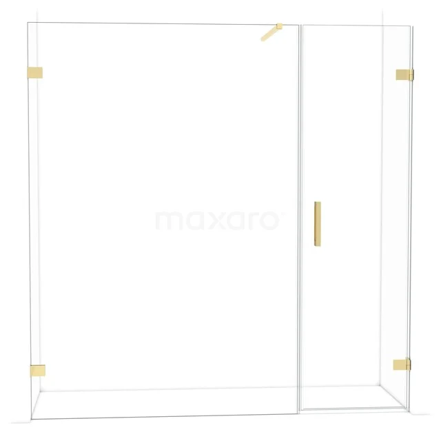 Glasene Duschwand mit goldenen Metallelementen, rechteckiges Design, ideal für einen modernen Badezimmerstil.