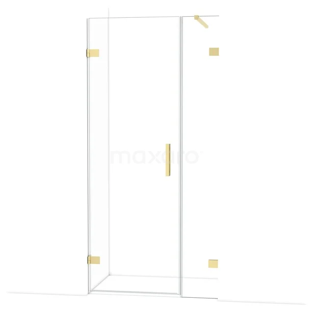 Diamond Douchedeur | 95 cm Lichtgoud Helder glas Draaideur DDC220703120LG Glazen douchedeur met goudkleurige scharnieren en handgreep, strak design voor een moderne badkamer.