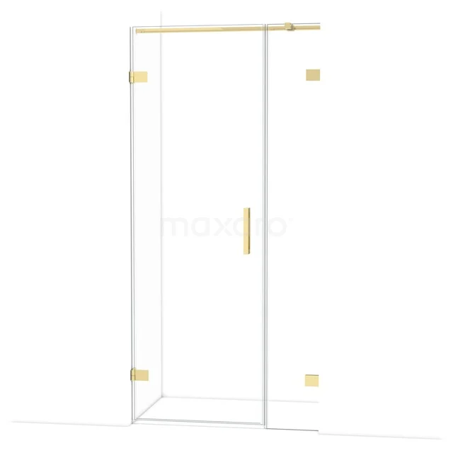Diamond Shower door | 95 cm Glanzend lichtgoud Clear glass Pivot door DDC220703320GLG Glazen douchedeur met gouden scharnieren en handgreep, modern design, ideaal als stijlvolle toevoeging aan de badkamer.