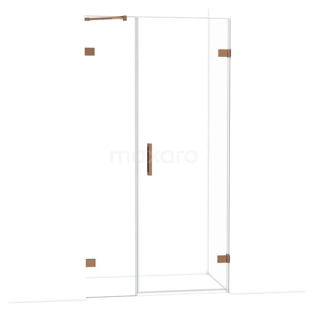 Diamond Shower door | 105 cm Shiny copper Clear glass Pivot door DDC220704220GKP Glazen douchecabine met koperen scharnieren en handgreep, luxe design voor moderne badkamers.