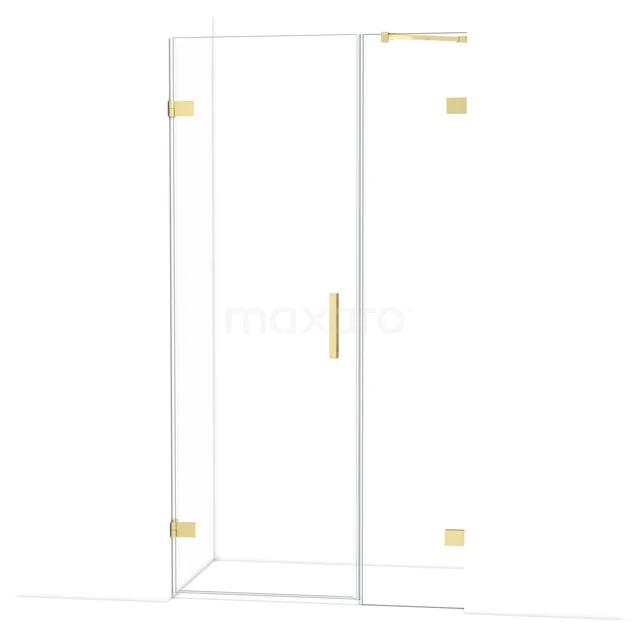 Diamond Douchedeur | 105 cm Lichtgoud Helder glas Draaideur DDC220704220LG Glazen douchecabine met goudkleurige scharnieren en handgreep, strak design, ideaal voor een moderne badkamer.
