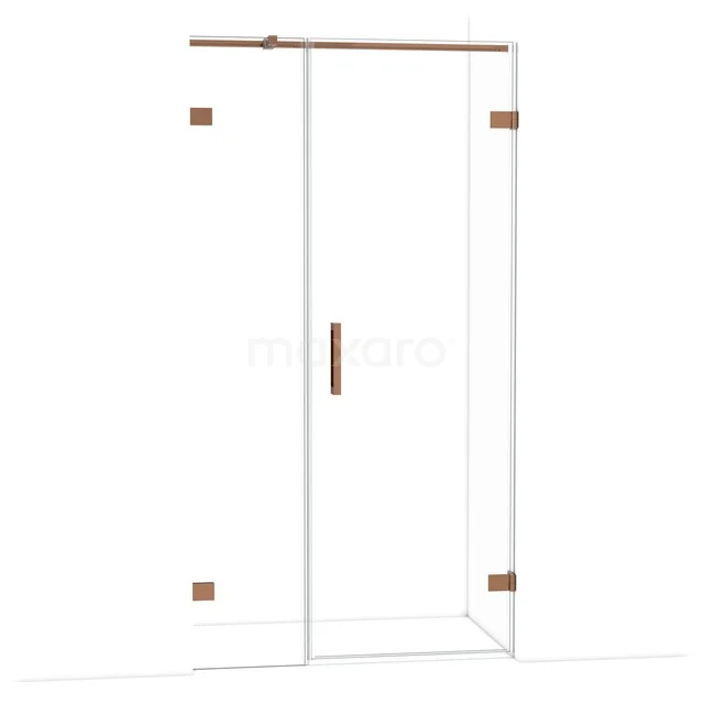 Glasene Duschtür mit Matt Schwarz Rahmen und Kupferfarbenen Akzenten, stilvolles Design für ein modernes Badezimmer.