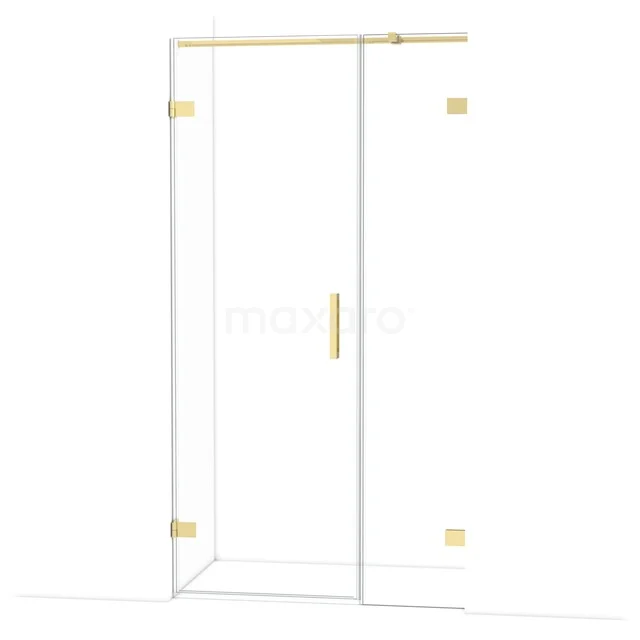 Diamond Shower door | 105 cm Glanzend lichtgoud Clear glass Pivot door DDC220704320GLG Glazen douchedeur met goudkleurige scharnieren en handgreep, modern design, ideaal voor luxe badkamerinterieurs.