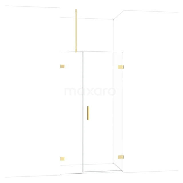 Glas Duschkabine mit Gold Akzenten, Eckmodell mit geraden Linien, ideal für ein modernes Badezimmer.