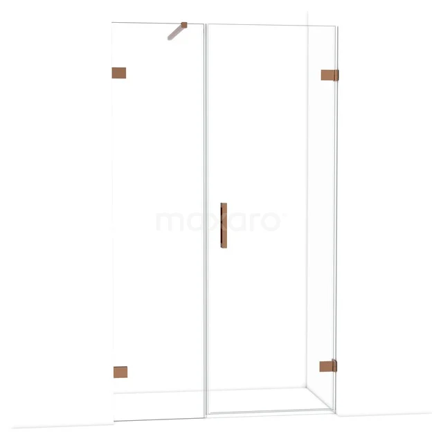 Diamond Shower door | 115 cm Shiny copper Clear glass Pivot door DDC220705120GKP Dubbele glazen douchedeur met hoekprofiel en koperkleurige scharnieren, modern design, ideaal voor stijlvolle badkamers.