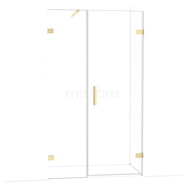 Diamond Shower door | 115 cm Glanzend lichtgoud Clear glass Pivot door DDC220705120GLG Douchedeur van helder glas met goudkleurige scharnieren en handgreep, luxe toevoeging aan elke moderne badkamer.
