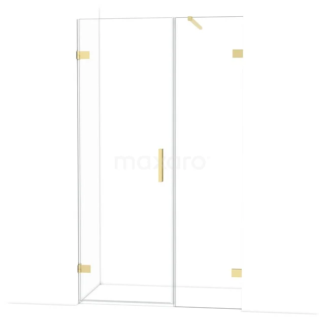 Diamond Douchedeur | 115 cm Lichtgoud Helder glas Draaideur DDC220705120LG Douchedeur van helder glas met goudkleurige scharnieren en handgreep, moderne badkamerstijl.