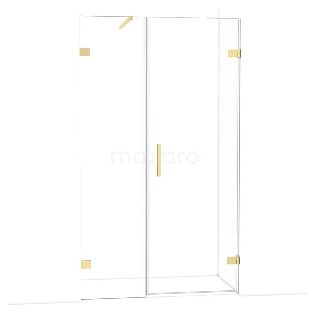 Diamond Shower door | 115 cm Light gold Clear glass Pivot door DDC220705120LG Shower door made of clear glass with gold-coloured hinges and handle, modern bathroom style.