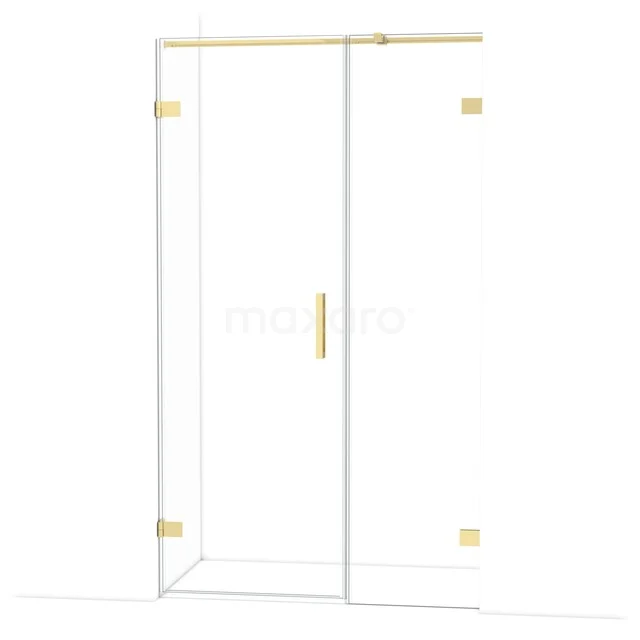 Glazen douchewand met gouden accenten, strak design, ideaal voor een moderne badkamer.