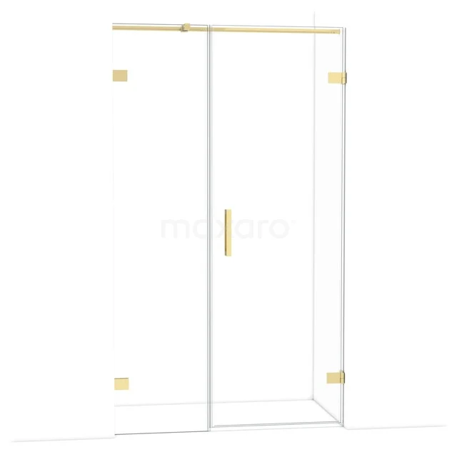 Diamond Shower door | 115 cm Shiny light gold Clear glass Pivot door DDC220705320GLG Glass shower wall with gold accents, sleek design, ideal for a modern bathroom.