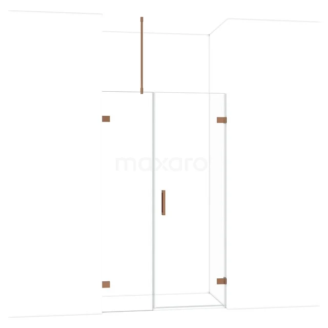 Diamond Shower door | 115 cm Glanzend koper Clear glass Pivot door DDC220705720GKP Douchewandset met deur, hoekmodel, helder glas, roségouden accenten, modern design voor een stijlvolle badkamer.