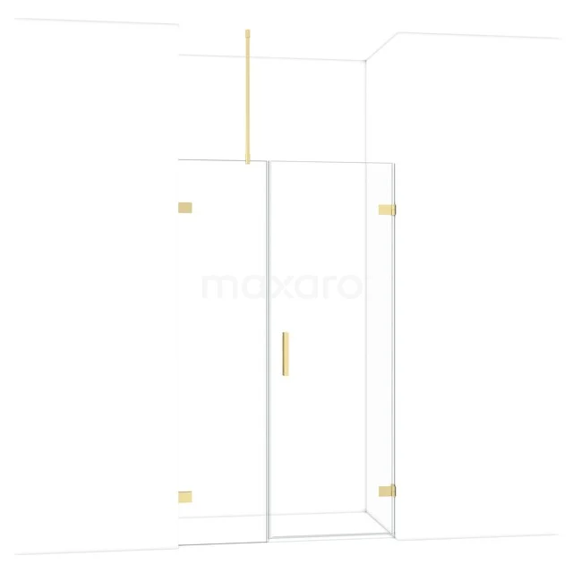 begehbare Dusche mit goldenen Akzenten, rahmenloses Glasdesign, ideal für ein modernes Badezimmer.