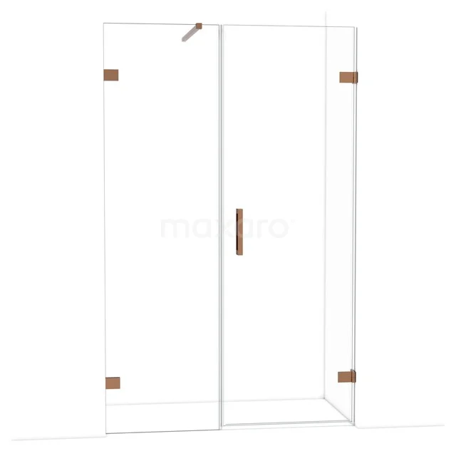 Diamond Shower door | 125 cm Glanzend koper Clear glass Pivot door DDC220706120GKP Douchedeur van helder glas met mat gouden scharnieren en handgreep, moderne stijl, ideaal voor luxe badkamer.