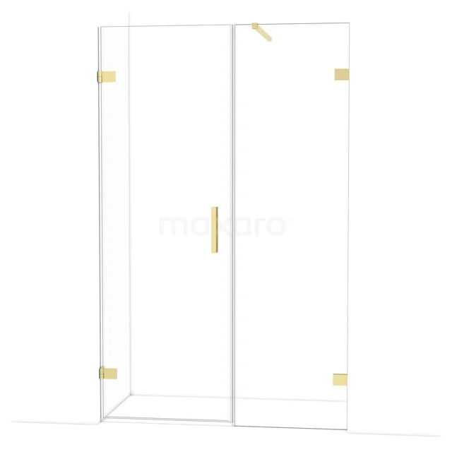 Diamond Douchedeur | 125 cm Lichtgoud Helder glas Draaideur DDC220706120LG Douchecabine glas goudkleurige accenten, zonder profiel, luxe design, geschikt voor moderne badkamerinrichting.