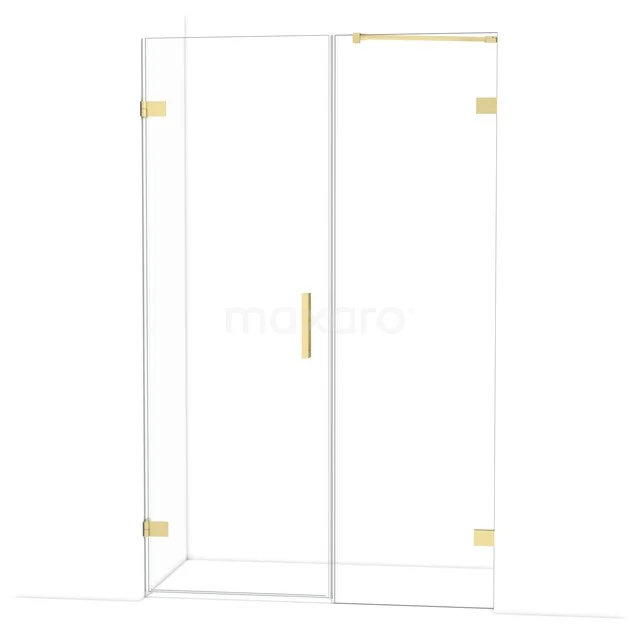 Diamond Douchedeur | 125 cm Lichtgoud Helder glas Draaideur DDC220706220LG Douchecabine met helder glas, goudkleurige scharnieren en handgreep, modern design, perfect voor een stijlvolle badkamer.