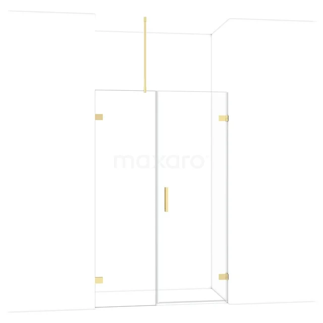 Glazen douchewand met gouden accenten, modern design, ideaal voor een stijlvolle badkamerrenovatie.