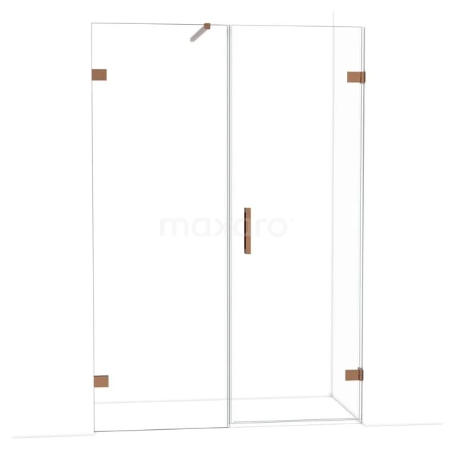 Diamond Shower door | 135 cm Glanzend koper Clear glass Pivot door DDC220707120GKP Glazen douchedeur met goudkleurige scharnieren, strak design, ideaal voor een moderne badkamer.