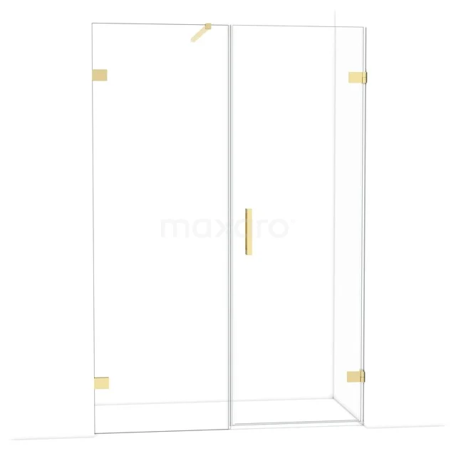Diamond Shower door | 135 cm Glanzend lichtgoud Clear glass Pivot door DDC220707120GLG Glazen douchecabine met gouden scharnieren en handgreep, rechte vorm, perfect voor een moderne badkamer stijl.