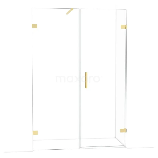 Diamond Duschtür | 135 cm Helles Gold Klarglas Drehtür DDC220707120LG Glas Duschtür in Eckanordnung mit goldfarbenen Metall-Scharnieren und Haltegriff, ideal für luxuriöse Badezimmerinterieurs.