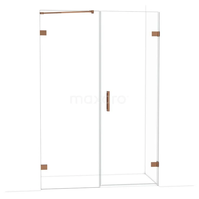 Diamond Shower door | 135 cm Glanzend koper Clear glass Pivot door DDC220707220GKP Glazen douchewand met messing accenten, frameloos design, ideaal voor een moderne badkamer.