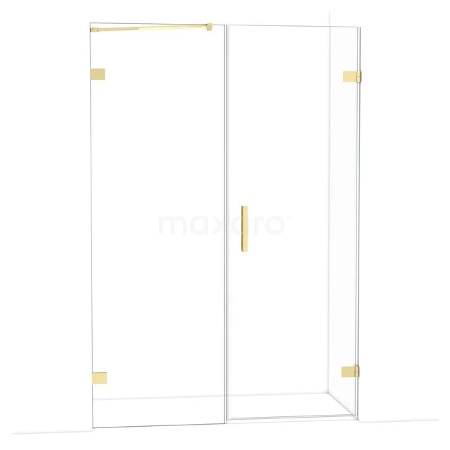 Diamond Douchedeur | 135 cm Glanzend lichtgoud Helder glas Draaideur DDC220707220GLG Heldere glazen douchedeur met goudkleurige scharnieren en handgreep, modern design voor luxe badkamer.