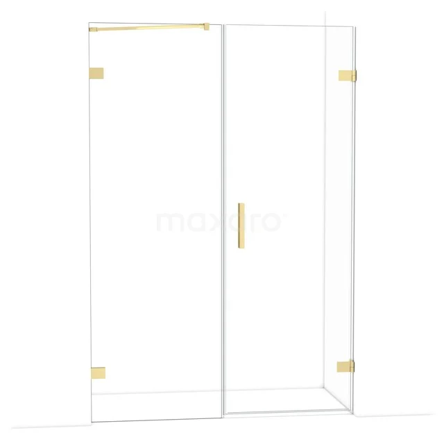 Diamond Shower door | 135 cm Light gold Clear glass Pivot door DDC220707220LG Glazen douchecabine met gouden accenten, draaideur en strak design, perfect voor een luxe uitstraling in de badkamer.