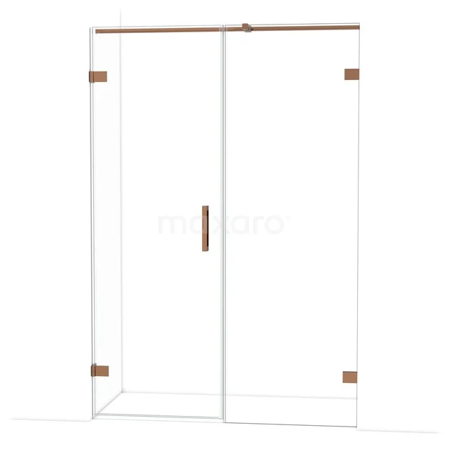 Glazen douchedeur met gouden accenten, schuifmechanisme en strak design, ideaal voor moderne badkamers.