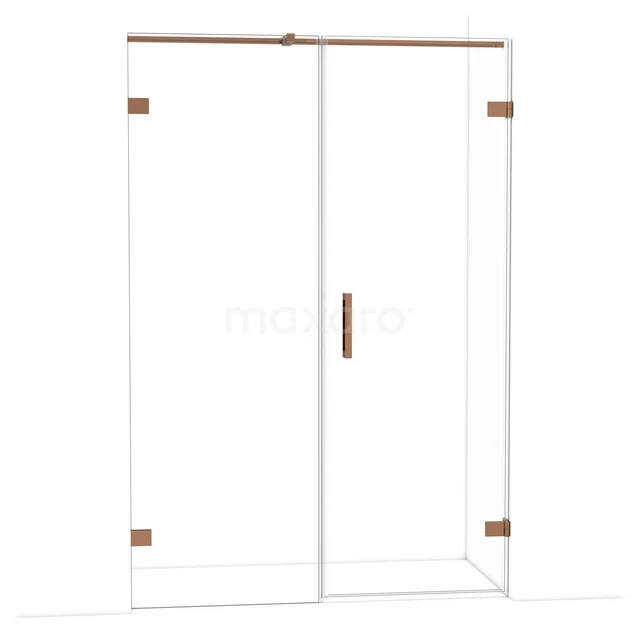 Glazen douchedeur met gouden accenten, schuifmechanisme en strak design, ideaal voor moderne badkamers.