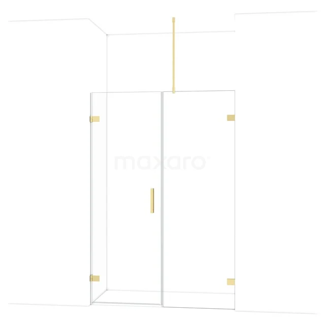 Diamond Douchedeur | 135 cm Lichtgoud Helder glas Draaideur DDC220707720LG Glazen douchedeur met goudkleurige details, strak ontwerp, ideaal voor een luxe badkamerstijl.