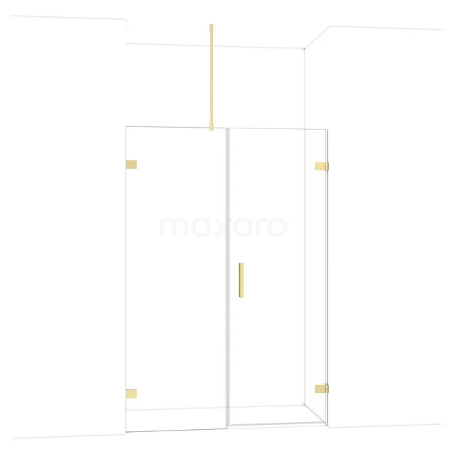 Glas Duschtür mit goldfarbenen Details, elegantes Design, ideal für einen luxuriösen Badezimmerstil.