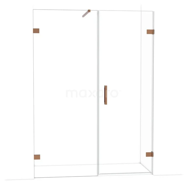 Glas Duschkabine mit Eck-Einstieg, transparentem Design und matten Kupferdetails, ideal für ein modernes Badezimmer.