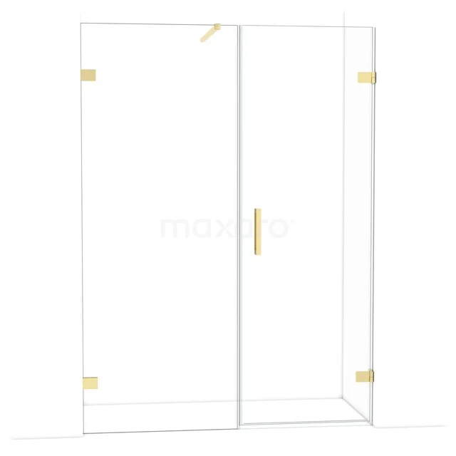 Glas Duschkabine mit goldenen Scharnieren und Haltegriff, modernes Design, ideal für ein stilvolles Badezimmer.